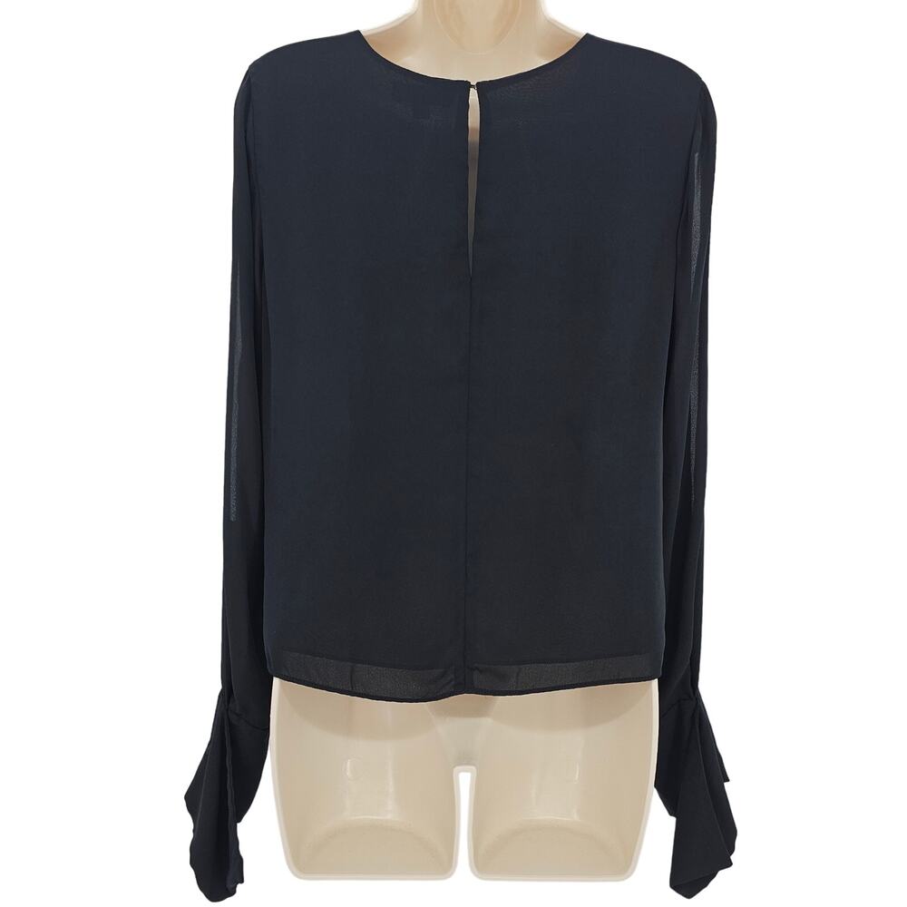 Ramy Brook Womans size M Addy Top Blouse Slit Sheer Sleeves Detail Cuff Black - Picture 5 of 9